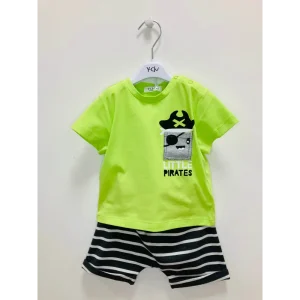 Y-Clù completo corto bambino pirata giallo fluo rigato